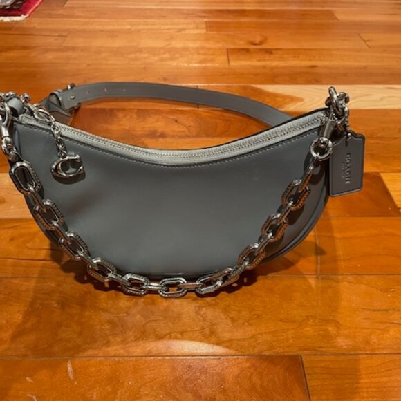 Coach Mira Shoulder Bag in Gray / Blue Glovetanned Leather + Chain Strap CM583 - Picture 5 of 14